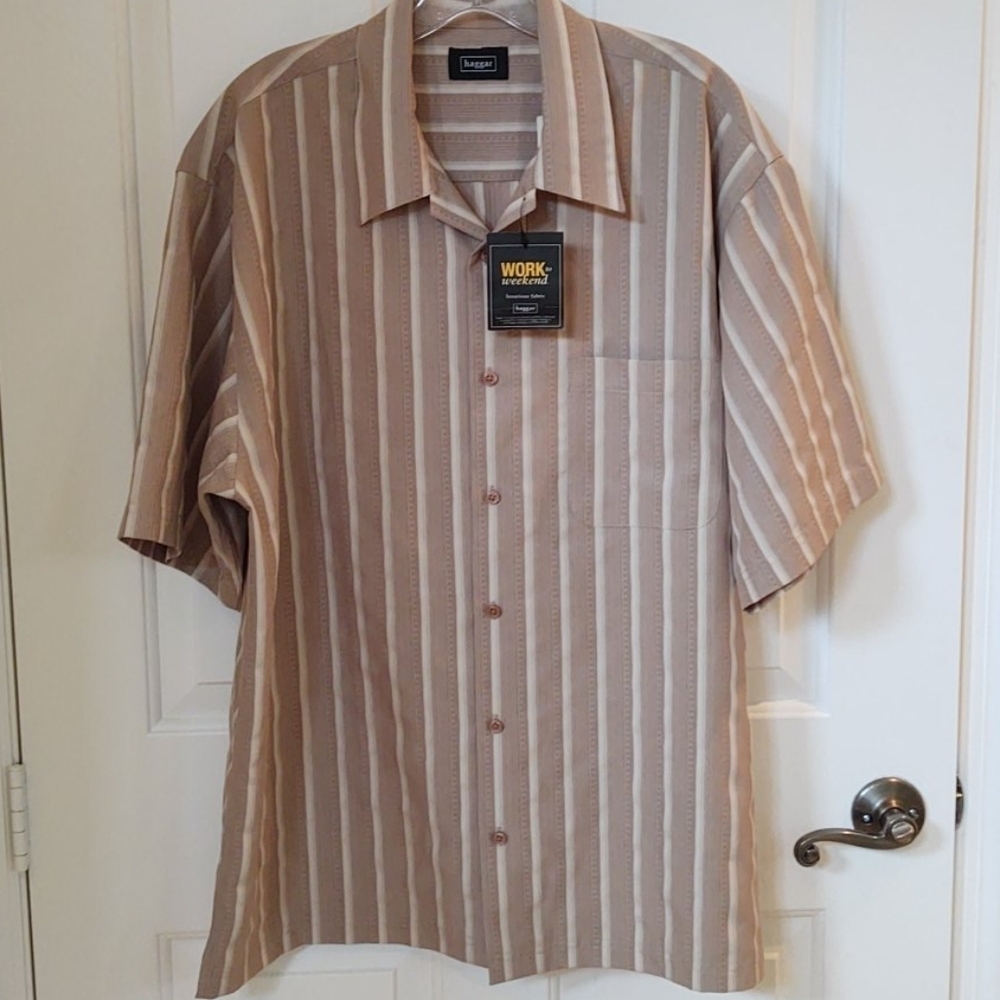 Haggar work to weekends men's striped short sleeve